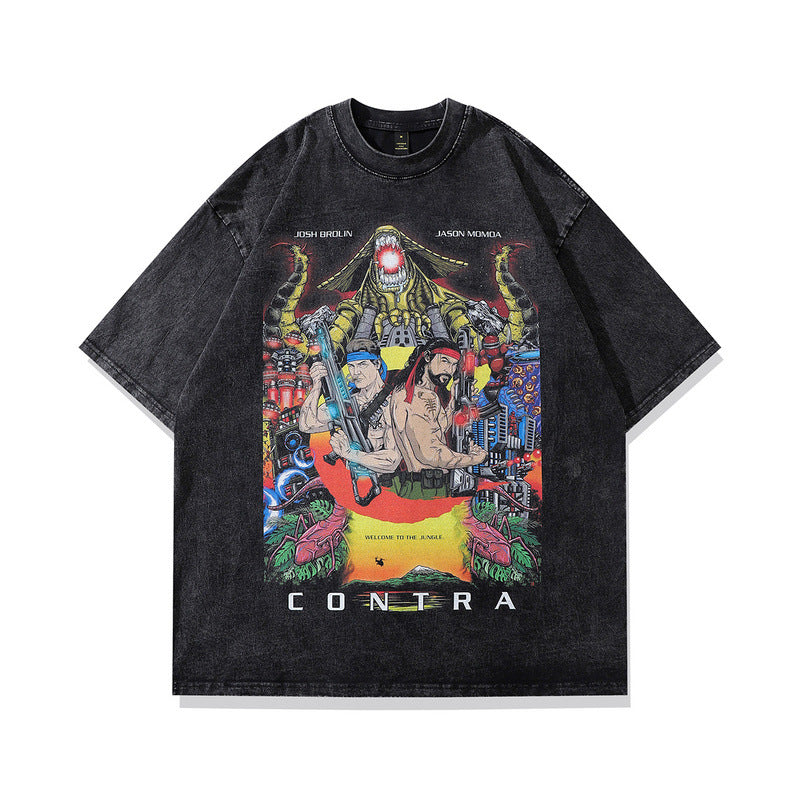 Men's T Shirt Washed and Worn Oversize Short-Sleeved T-shirt Men's and Women's High Street Vintage
