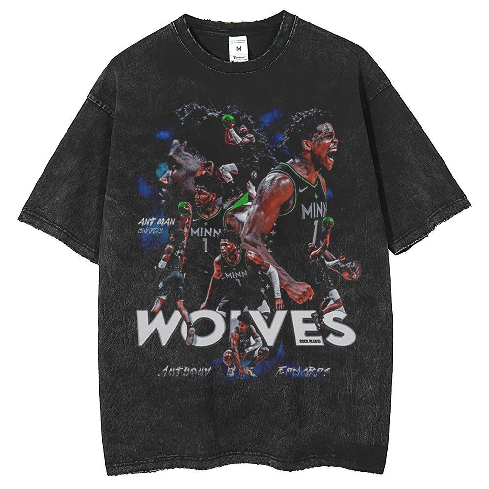 Mens T Shirts Basketball Summer Tee Washed Loose Short Sleeve T-Shirt