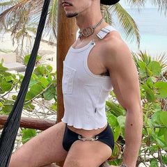 Rave Outfits Men Vest Knitted Top