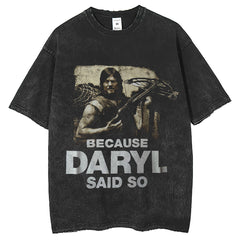 Men T Shirts Walking Dead Archer Print T-Shirt Washed Old