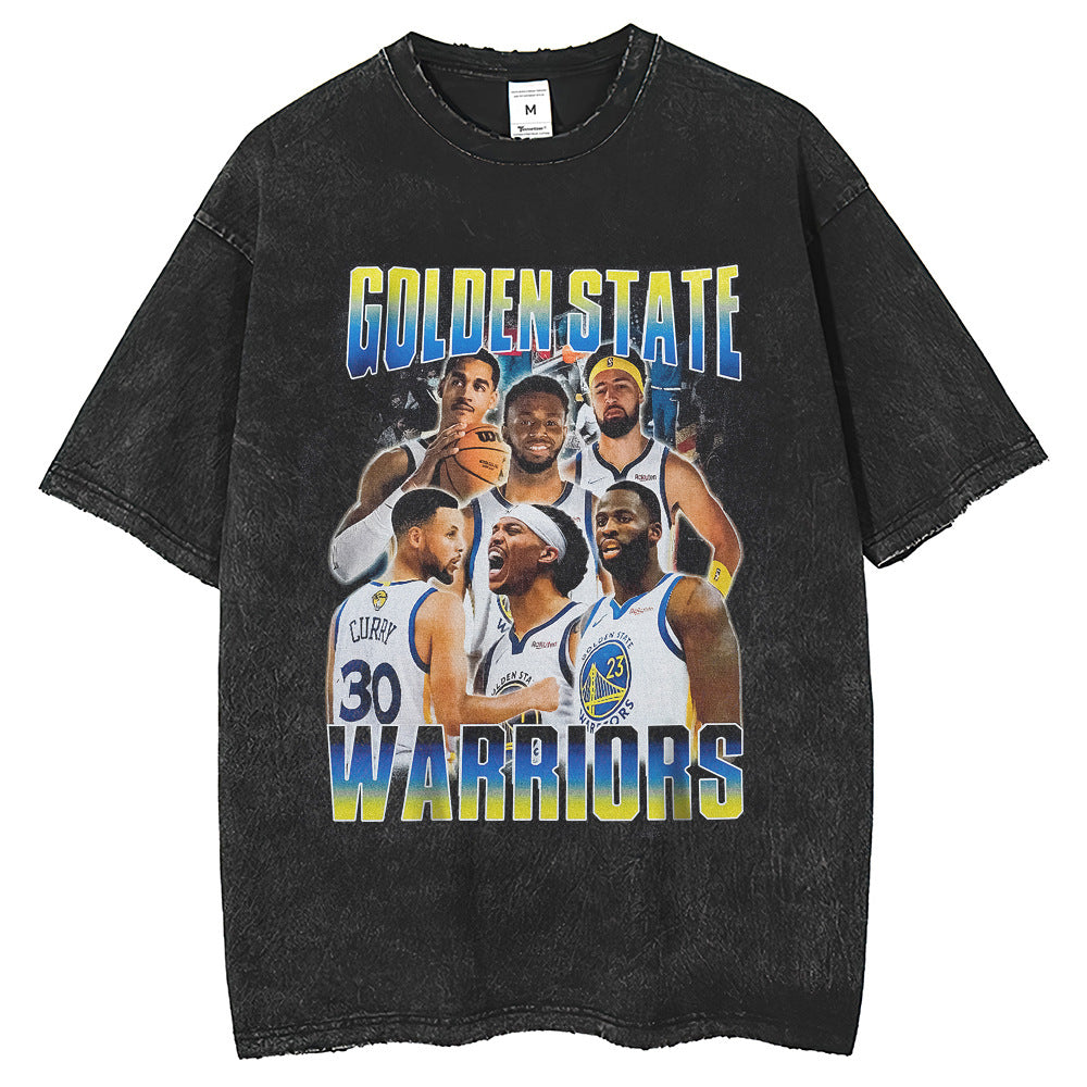 Men T Shirts Old Loose Short Sleeve T Golden State Warriors Print Retro T-Shirt