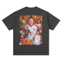 Men Vintage Football T-Shirt Kim Min Jae Printed Short Sleeve Vintage Washed Old T-Shirt