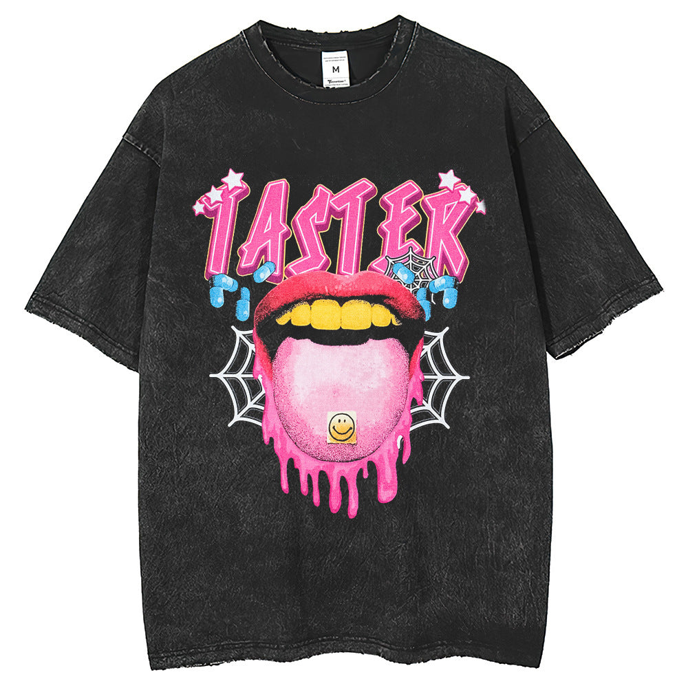 Mens T Shirts Top Vintage Print Short Sleeve T-Shirt