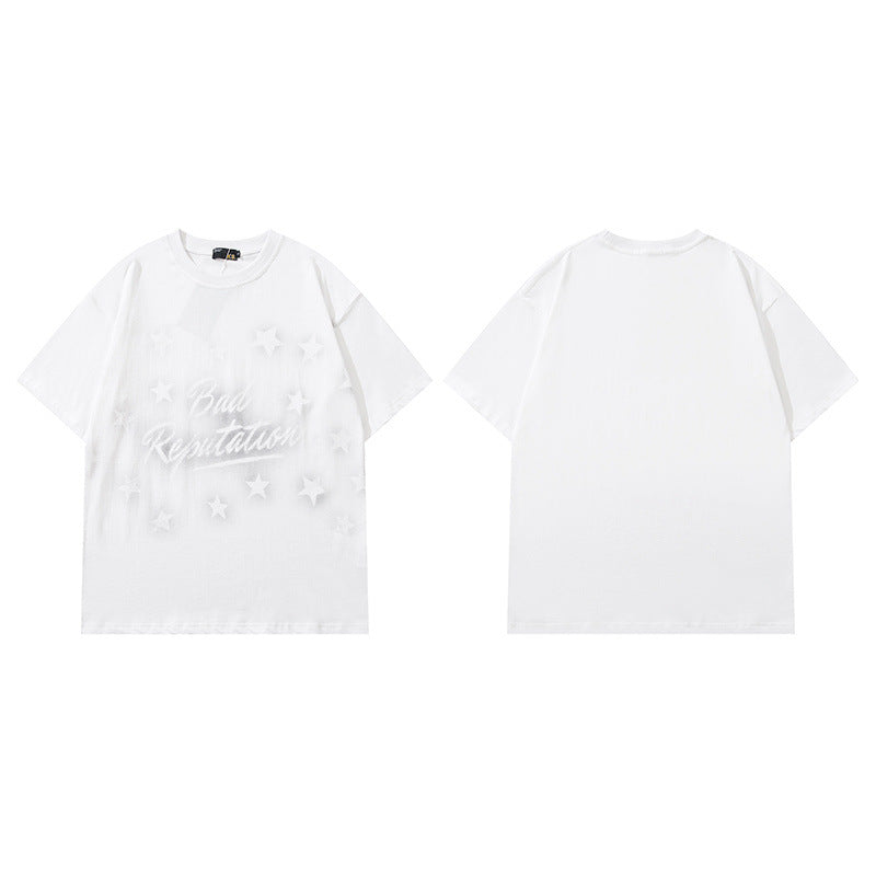Men T Shirt Retro Alphabet Hip Hop Short Sleeve T-shirt Men and Women