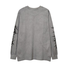 Men Long Sleeve T Shirt Dark Graffiti Washed and Worn