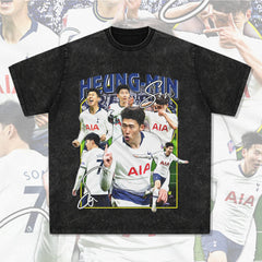 Men Vintage Football T-Shirt Vintage Hueng-Min Son Printed Short Sleeve T-Shirt Versatile Crew Neck