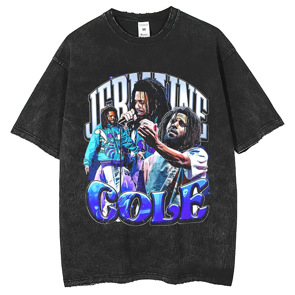 Mens T Shirts Washing T-Shirt Printed Loose Crew Neck