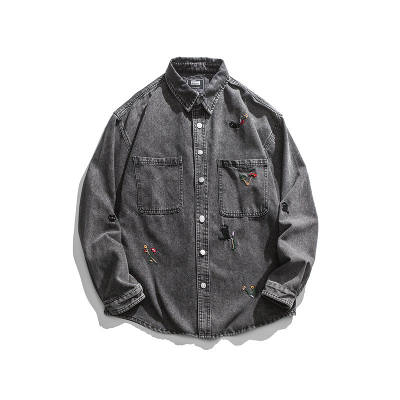 Veste en jean vintage, chemise ample de printemps, hauts pour hommes, veste en jean décontractée pour hommes