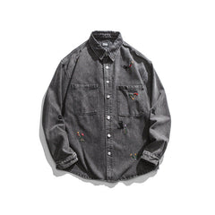 Veste en jean vintage, chemise ample de printemps, hauts pour hommes, veste en jean décontractée pour hommes