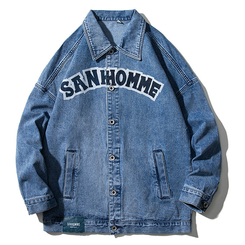 Men's Patterned Denim Jacket Loose Plus Casual Retro Top Plus Size Men Denim Jacket