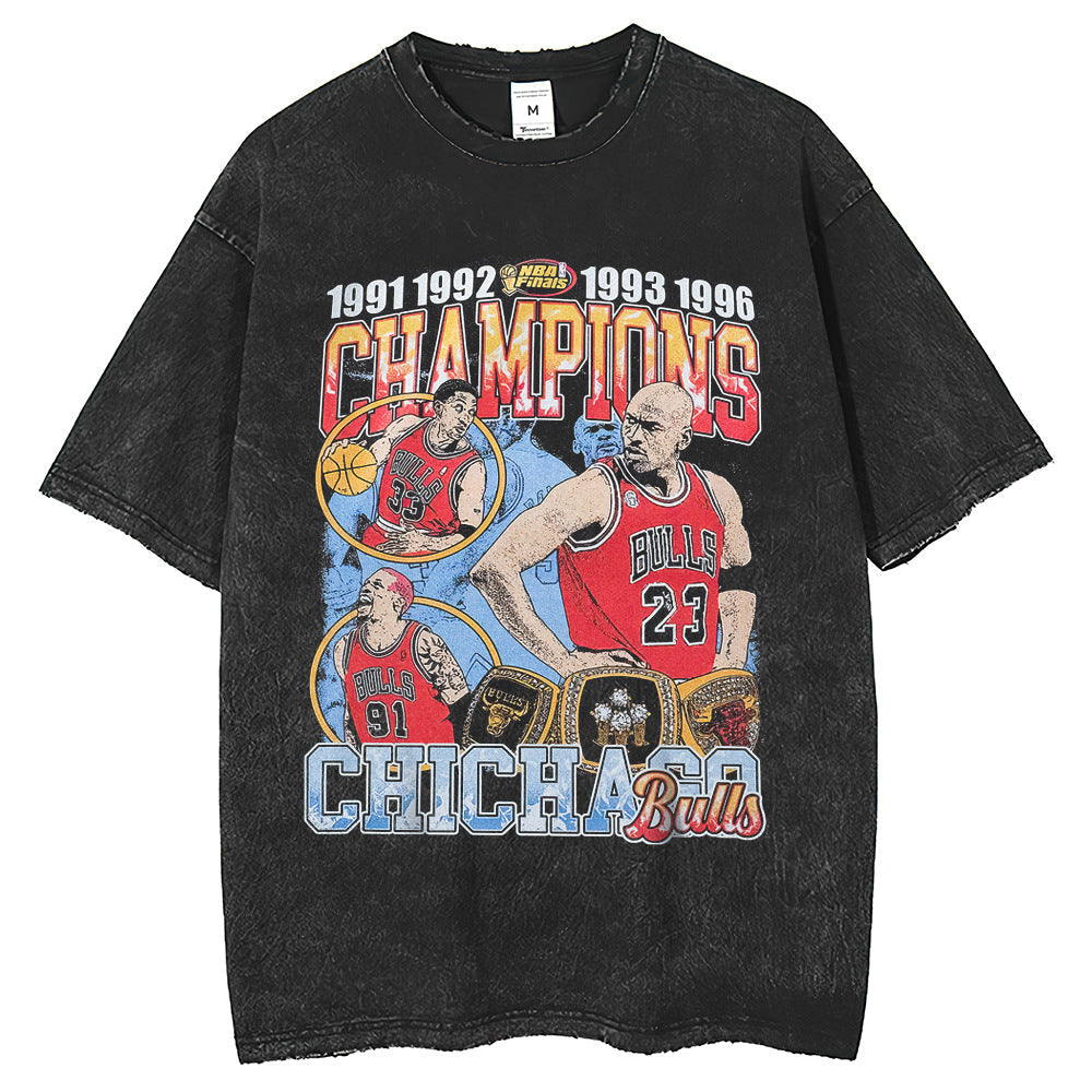 Men T Shirts Short Shirts Bull T-Shirts Washed High Street Vintage Old Loose