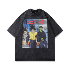 Men T Shirt Cartoon Printed Distressed Short-Sleeved T-shirt for Men and Women