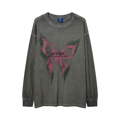 Men Long Sleeve T Shirt Butterfly Print Distressed