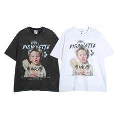 Men T Shirt Hip Hop Portrait Printing Washed Street Style Short Sleeve T-shirt Men and Women