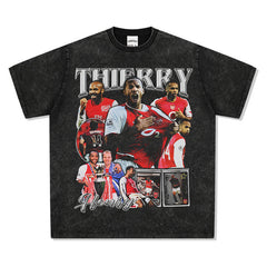 Mens Vintage Football T-Shirt Vintage Henry Printed Short Sleeve T-Shirt Washed Crew Neck