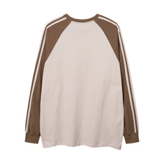 Men Long Sleeve T Shirt Retro Patchwork Trendy Loose Letter Printing