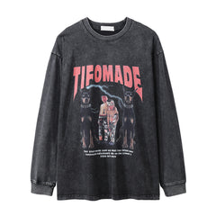 Men Long Sleeve T Shirt Doberman Pinscher Printed Loose Distressed