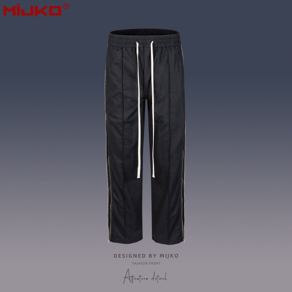 Mens Vintage Pants Zipper-embellished Drawstring Slacks MIJKO