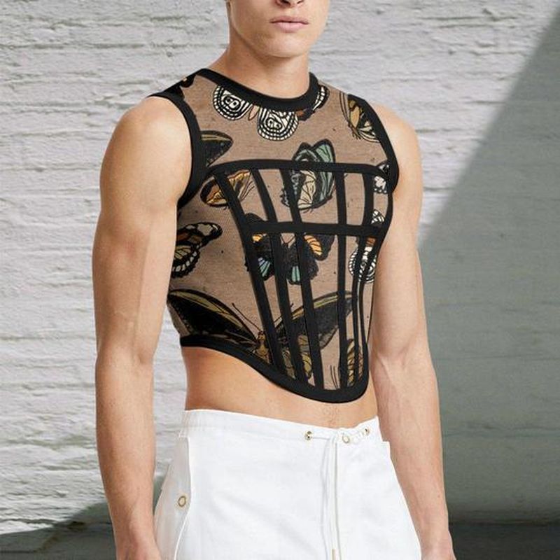 Rave Outfits Mens Vest Butterfly Print Contrast Color