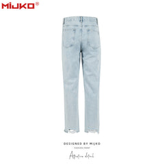 Mens Vintage Pants Straight Ripped Split Jeans MIJKO