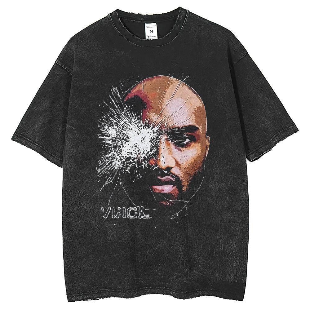 Mens T Shirts Breathable Printed T-Shirt Retro Old Washing Water Short Sleeves