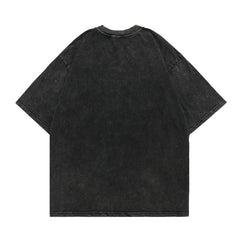 T-shirt à col rond délavé ample unisexe à manches courtes
