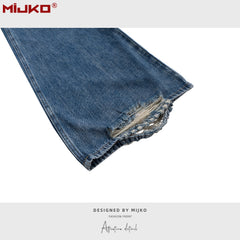 Mens Vintage Pants Ripped Wide-Foot Jeans MIJKO