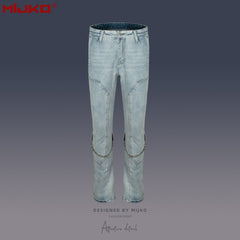 Mens Vintage Pants Chain Decorative Casual Denim MIJKO