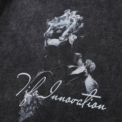 Men Long Sleeve T Shirt Rose Flower Print Distressed Loose