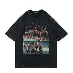 T-shirt homme Tkpa Dark High Street imprimé crâne style punk usé et délavé à manches courtes, t-shirt unisexe Ins Hip-Hop Streetwear