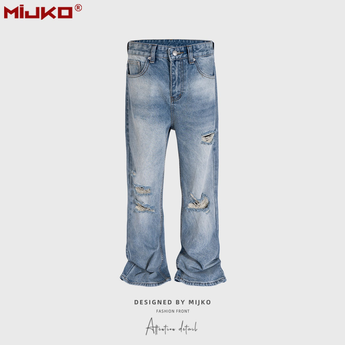 Mens Vintage Pants Ripped Bootcut Blue Jeans MIJKO