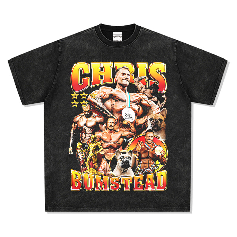 Men Vintage Boxer T-Shirts Chris Bumstead Printed Short Sleeve T-Shirt Vintage Washed Casual