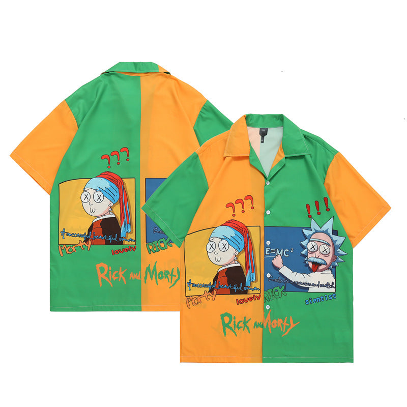 Hong kong style vintage oil painting flower shirt men's retro lazy style handsome loose couple short-sleeved shirt outwear women