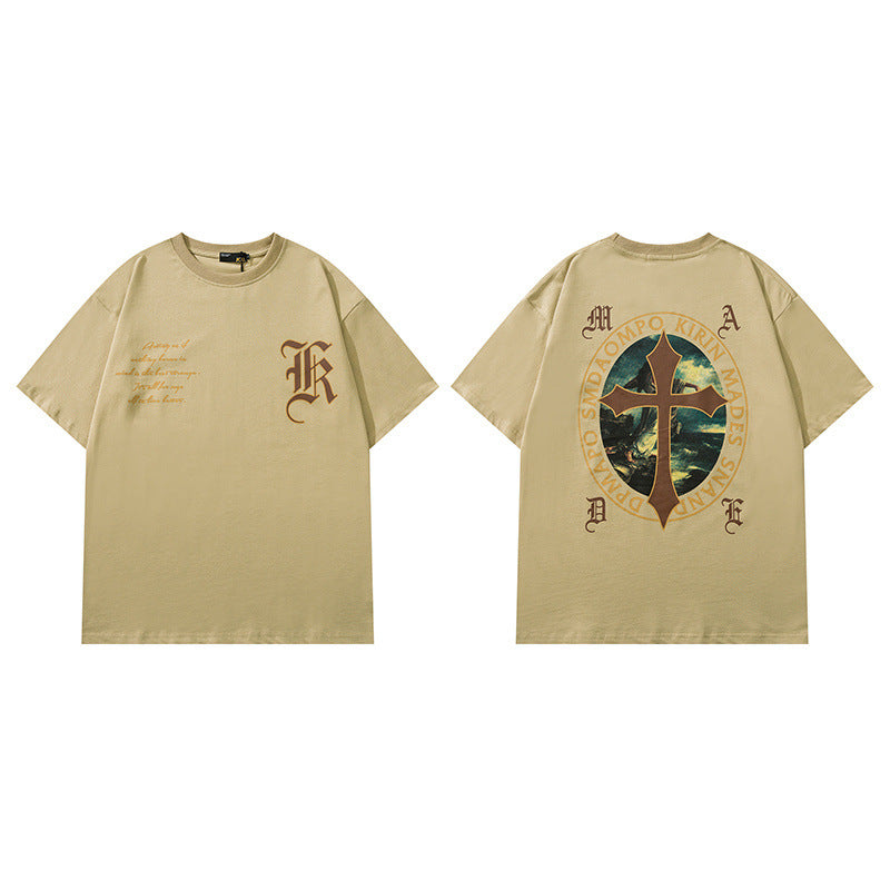Men T Shirt National Fashion Graffiti Printing Short Sleeve Men's and Women's Loose T-shirt