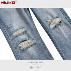 Mens Vintage Pants Ripped Bootcut Blue Jeans MIJKO