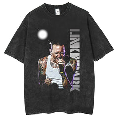 Mens T Shirts American print vintage print fried flower short sleeve T-shirt