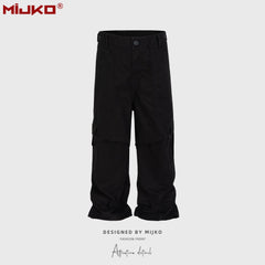 Men Vintage Pants Multi-Pocket Straight Casual Loose Pants MIJKO