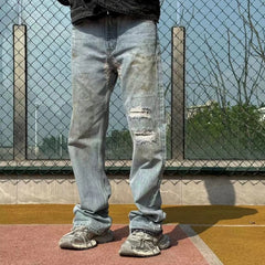 Men's Vintage Pants Men's Women's Micro-pull Pants Old Splicing Jeans MIJKO