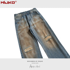 Mens Vintage Pants Ripped Old Blue Jeans MIJKO