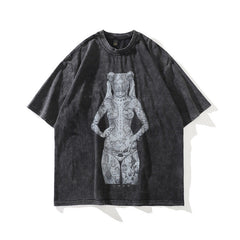 T-shirt homme/femme T Yabi Style Imprimé foncé Effet usé Délavé Manches courtes
