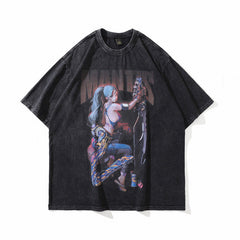 T-shirt homme portrait manga ample à manches courtes rétro
