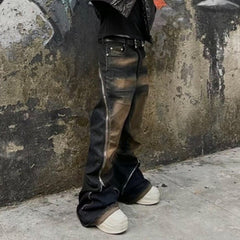 Men's Vintage Pants Men's Women's Washed Old Trousers Wide Feet Zipper Jeans MIJKO
