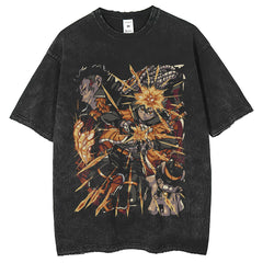 Men T Shirts Vintage Two Dimensional Dayman Washing Water Printing