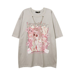 Men T Shirt Anime Print Casual All-Match Short-Sleeved T-shirt Men and Women