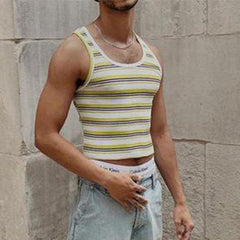 Rave Outfits Men Vest Knitted Stripes