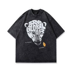 Men T Shirt Printed Washed Distressed Couple Short Sleeve T-shirt