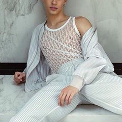 Rave Outfits Mens Vest Stretch Knitted Hollow Out Base Clothing