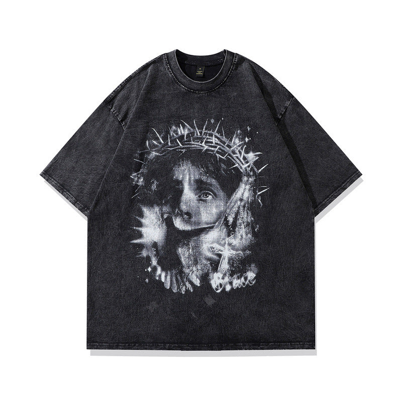 Men T Shirt Printed Vintage Couple Short Sleeve T-shirt Men and Women