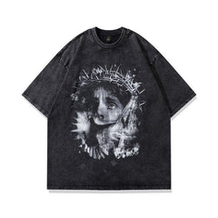 Men T Shirt Hip Hop Niche Print Distressed Short Sleeve T-shirt Men and Women Vintage