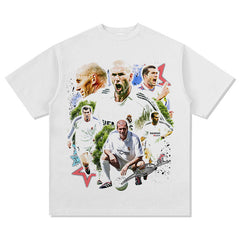Mens Vintage Football T-Shirt Vintage Zidane Printed Short Sleeve T-Shirt Washed Crew Neck